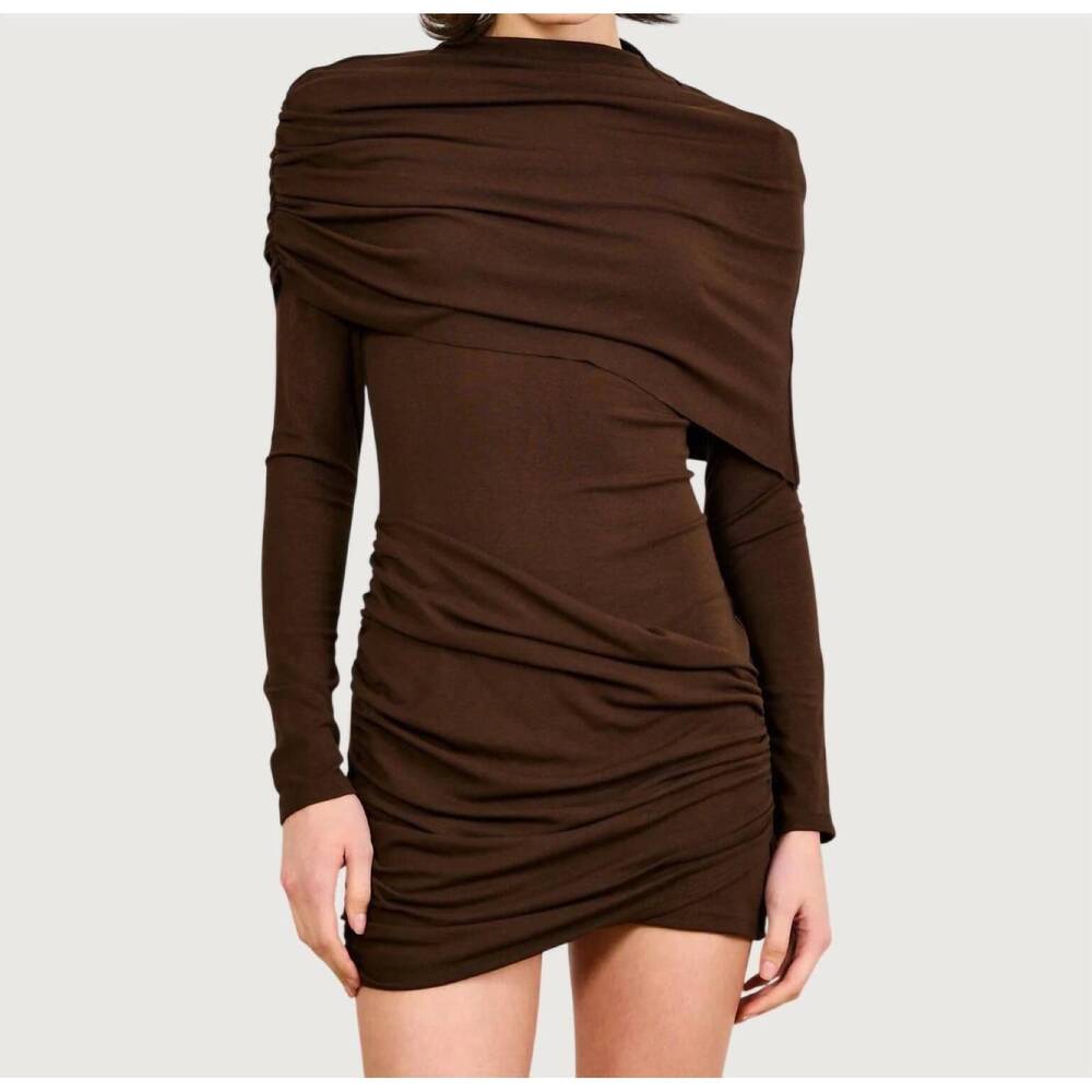 NEW LINE AND DOT lior draped mini dress in brown